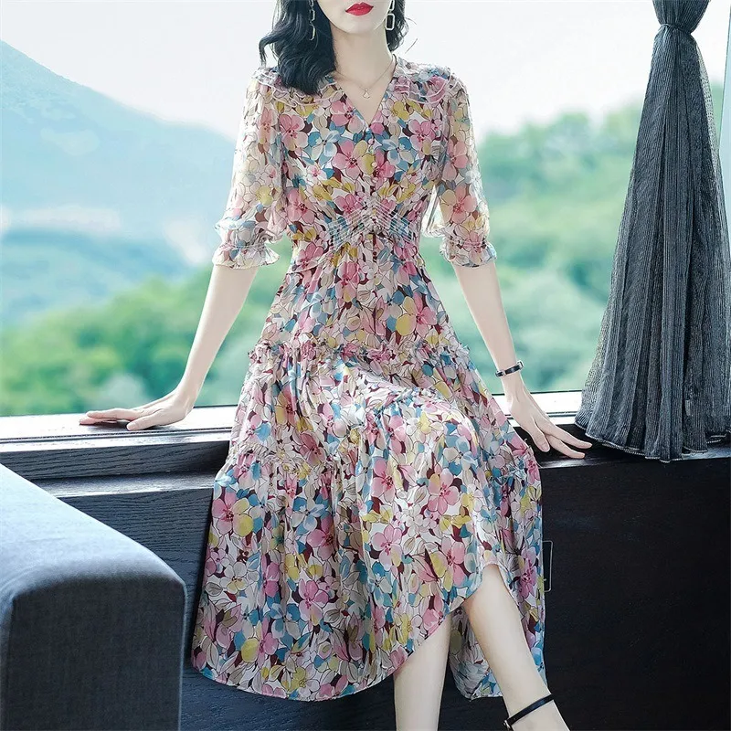 413N58 JW3046 Customization Top Silk Women's Autumn Dress High Quality Printed Slim Fit Silkworm Skirt Multi Color
