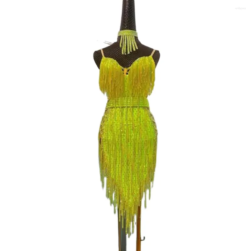 Stage Wear Latin Dance Dress High-end Custom Full Tassel z Diamond Adult Standard Clothing Cha Rumba Tango