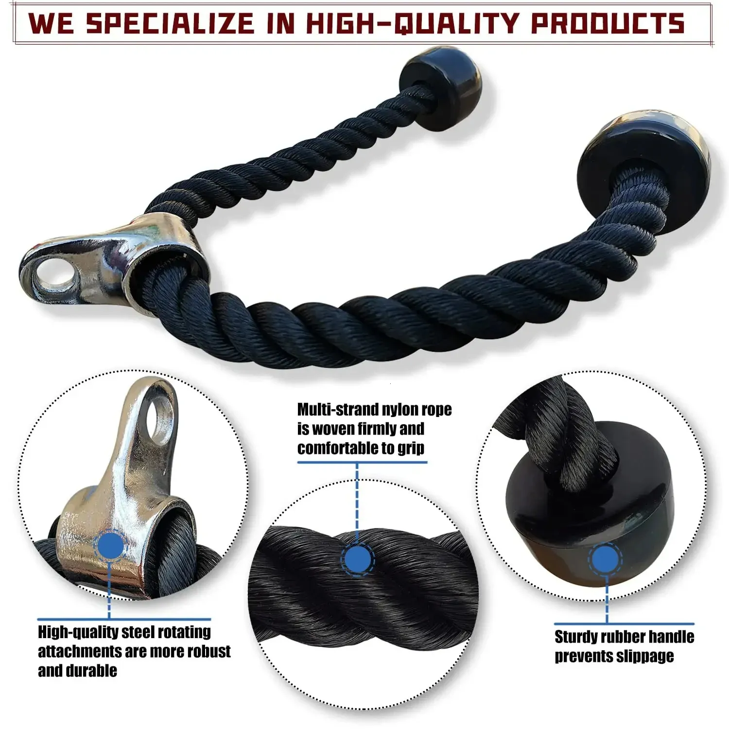 Encontro De Cabo Para Baixo Do Corda De Alta Resistência Exercício De Nylon  Com Revestimento Durável Para Bíceps, Tríceps Traseiro 70/90/2010/140cm De  $93,16 | DHgate, image size:1500x1500