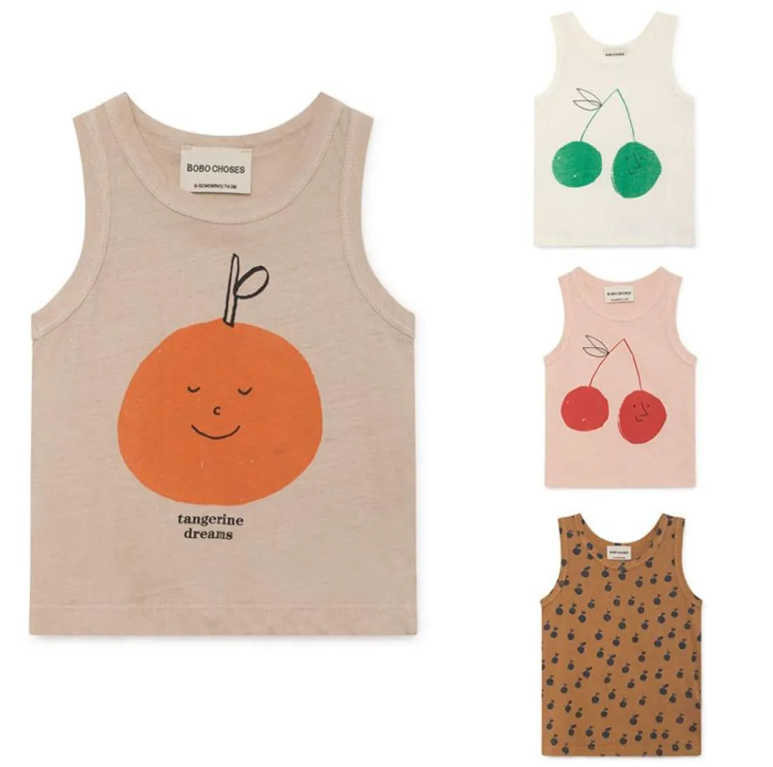 Fashion Bobo Choses 2019 Summer Kids Vest Tshirt för pojkar och flickor barn Bobo valde Cherry Apple Print Tops Tank Y1905187319582
