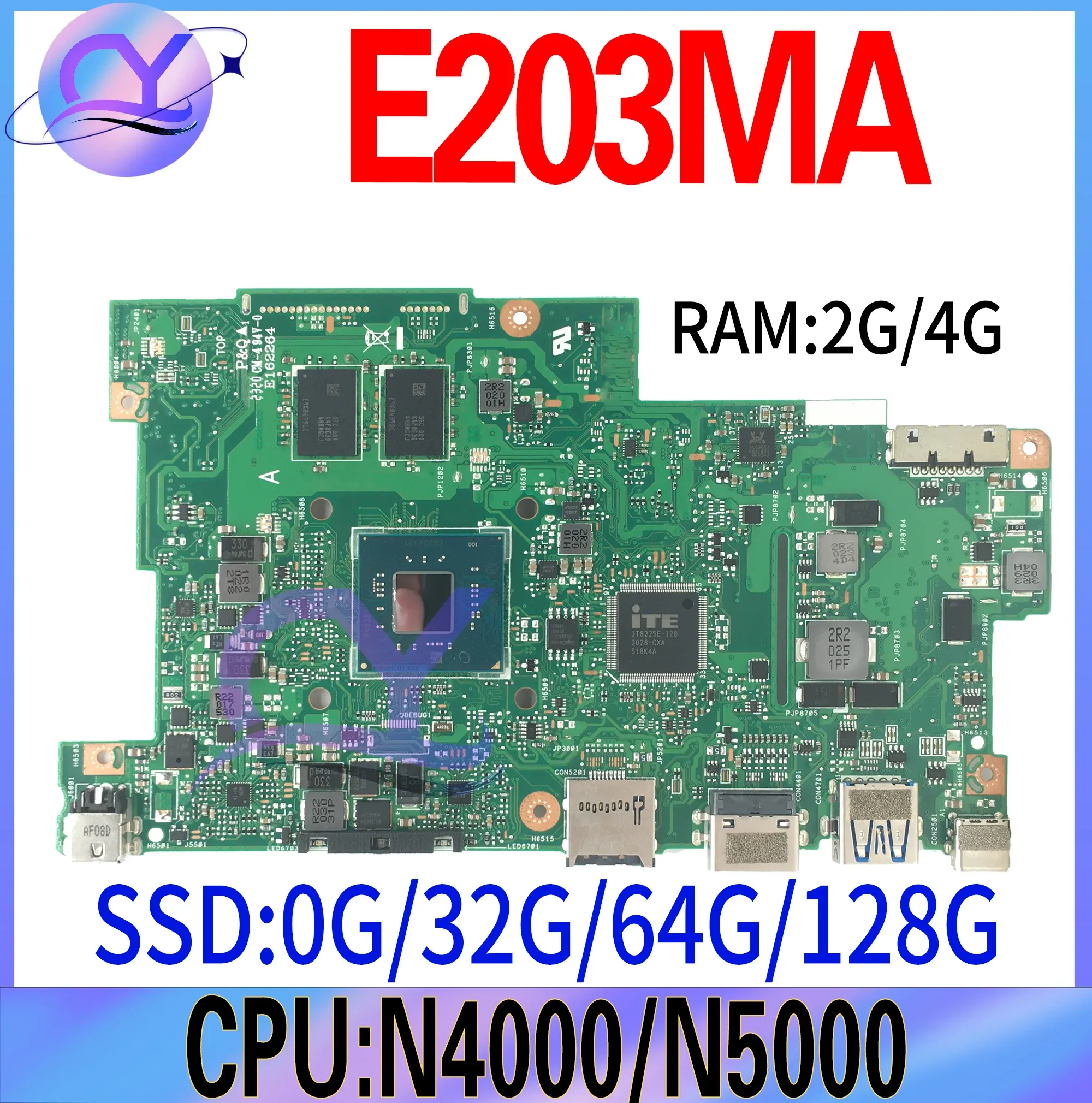 Motherboard E203MA Mainboard für ASUS E203MAH E203MAR E203MAS L203MAH W203MAH R203MAH Laptop Motherboard N4000 2G/4Gram SSD0G/32G/64G/128G