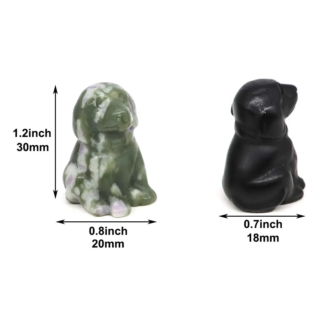 1.2" Cute Dog Statue Natural Stone Hand Carved Healing Crystal Animal Figurine Ornament Energy Gemstone Carft Home Decor Gifts