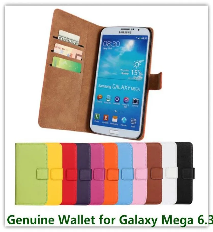 11 couleurs Étui de couverture de portefeuille en cuir en cuir authentique pour Samsung Galaxy Mega 63 I9200 Carte de crédit Sacs de téléphone portable 7580170