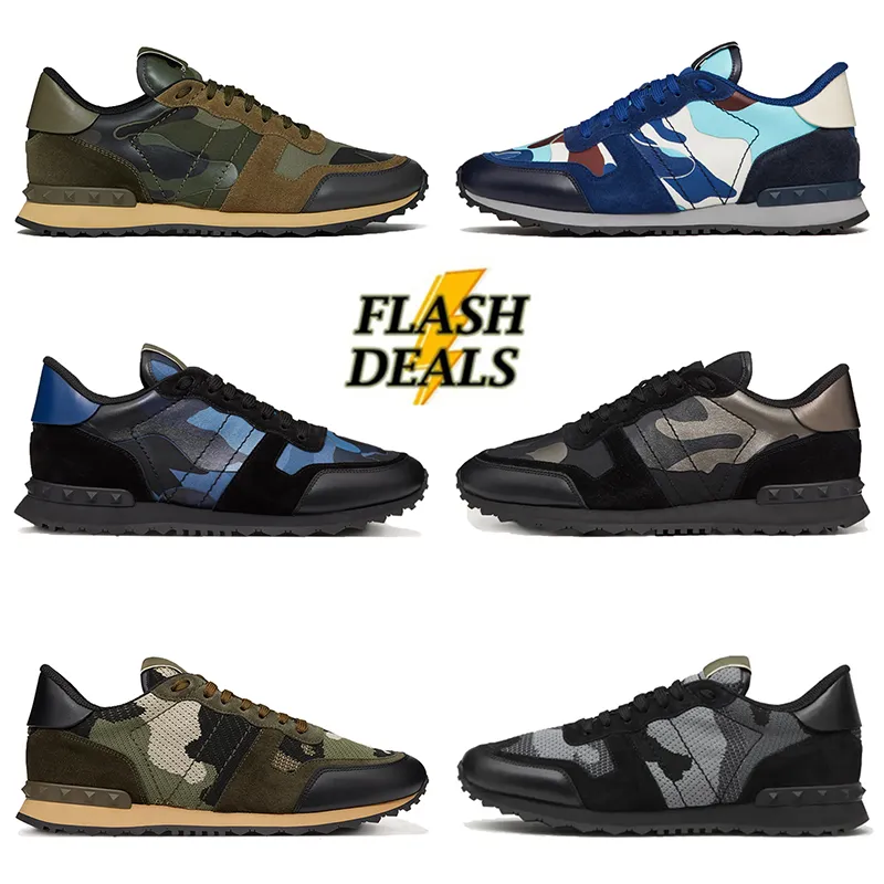 Scarpe da uomo casual designer casual di lusso rockrunner camuflage in tessuto in pelle nera blu in pelle nappa i iconografo scarpe da ginnastica