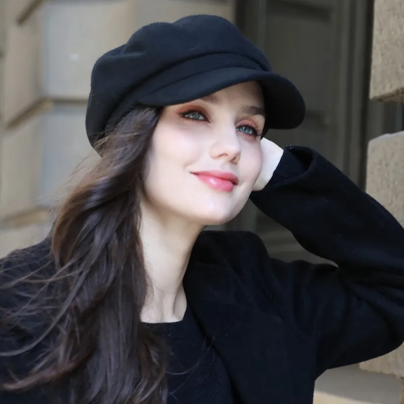 【Bibiy.】　MONIQUE BERET Vintage Woolen Newsboy Beret Hat, Adjustable Octagonal