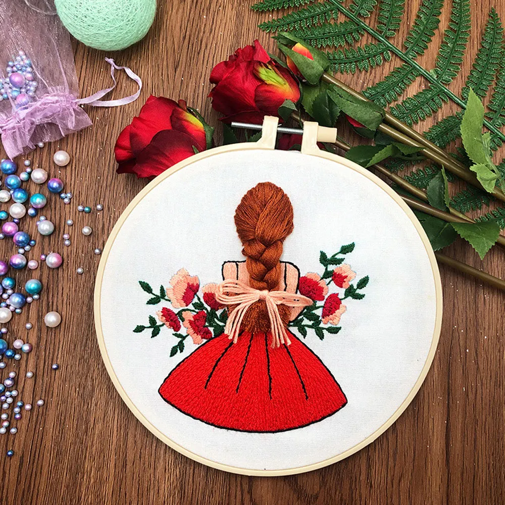 Комплект для вышивки для начинающих DIY комплект Red Citpive Girl Pattern Emlemport Set Hearcraft Hobby и рукоделие Швейное стежок