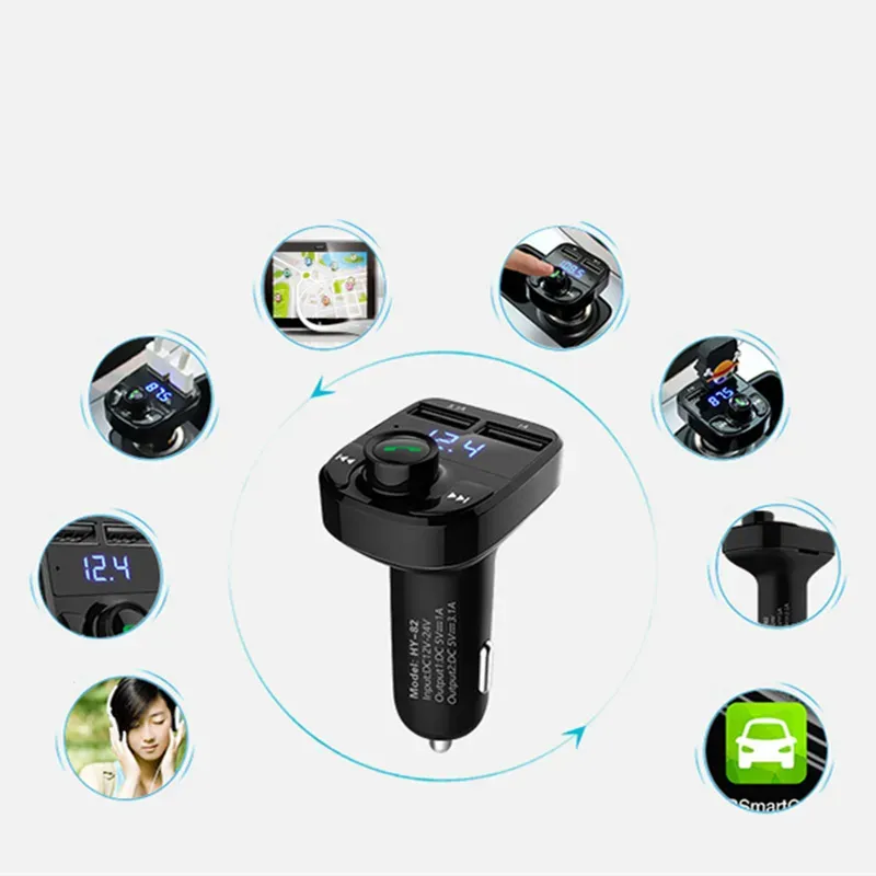 In-Car Handsfree Wireless Bluetooth FM Transmitter Radio Car MP4 Modulator Music Player  USB TF LED Dual USB 