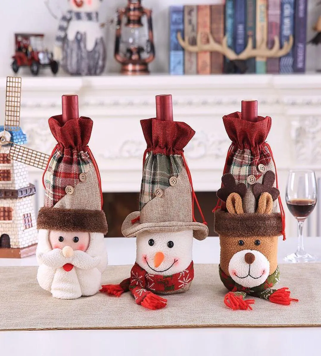 Couvre-bouteille de vin de Noël Santa Snowman Elk Bottle Wett Set Table de Noël Decoration Pocket HH936068840501