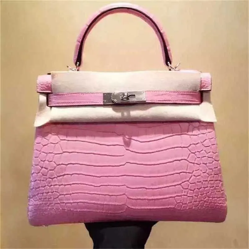 Sac à main de créateur Crocodile en cuir 7a Qualité authentique Handswen 25 cm Taps Real Matte Brand Mac Couleur rose Coux de cire de cire