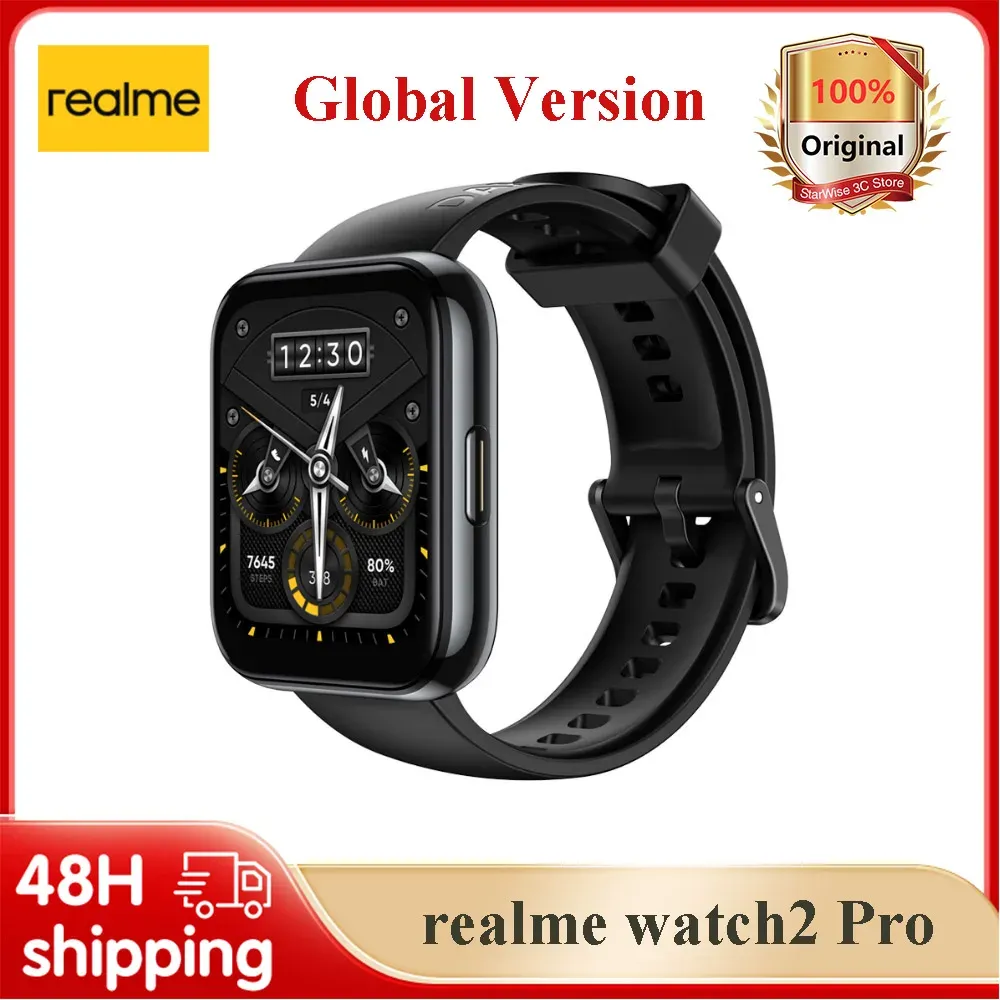 Смотреть realme Watch 2 Pro Global Version SmartWatch 1,75 дюйма с сенсорным цветом экрана GPS Кровавый кислород монитор частоты сердечного ритма водонепроницаемые спортивные часы