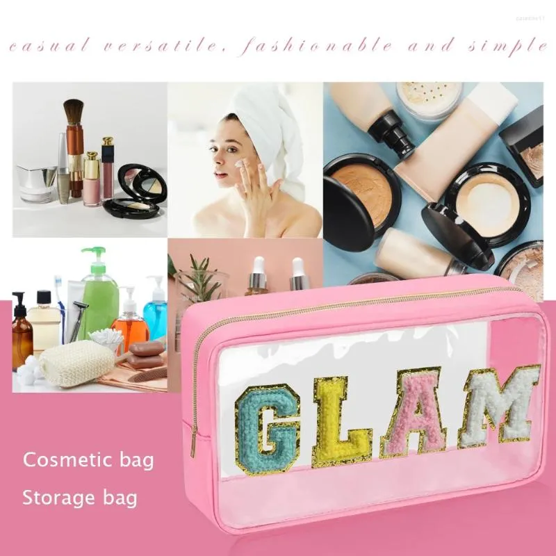 Kosmetiktüten Modetasche große Kapazität Make-up Beutel transparent gestickte Briefflecken Multifunktionsmultifunktionen tragbar für Frauen Mädchen