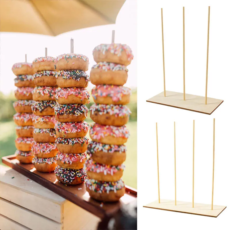 Donuts de madeira Stand Holder Donut Party Rustic Mesa Decorações Donut Display Parede para Decoração de festa de aniversário do chá de bebê