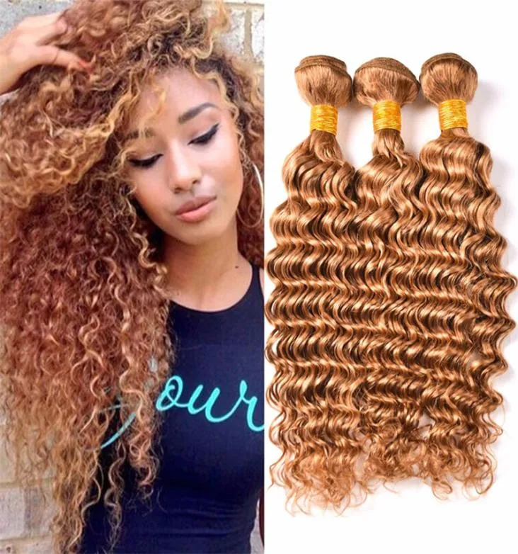 Honigblonde Deep Wave Hair Bündel 3pcslot 27 Erdbeerblonde Deep Wave Wavy Hair Extensions Brazilian Human Hair Wift4500932