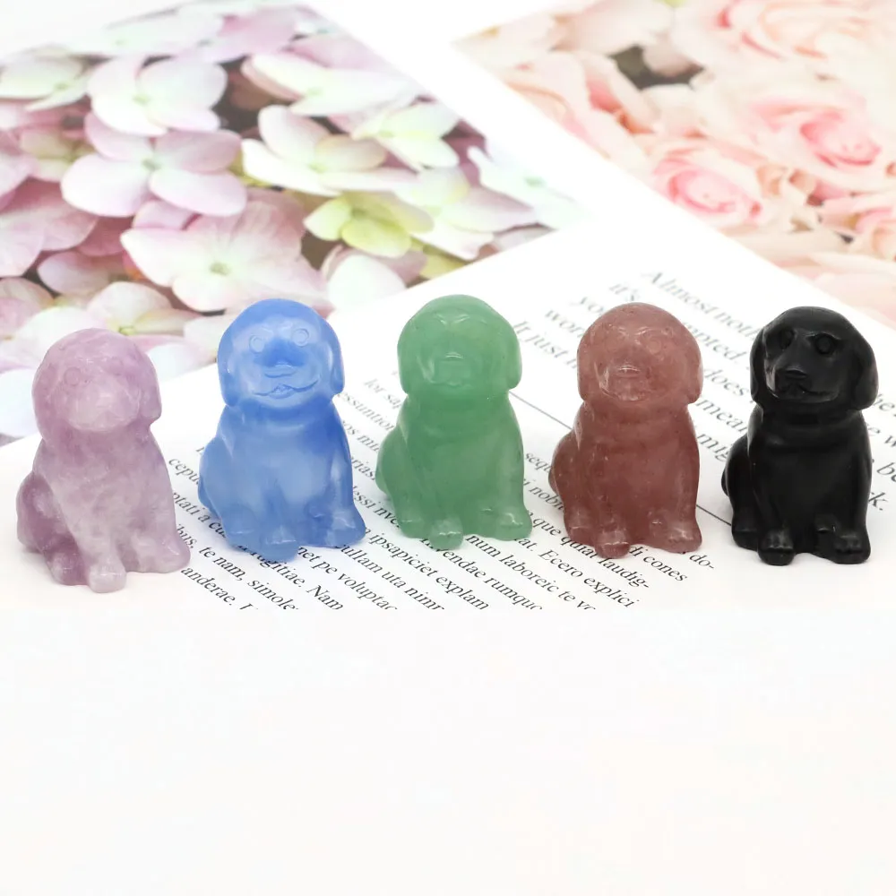 1.2" Cute Dog Statue Natural Stone Hand Carved Healing Crystal Animal Figurine Ornament Energy Gemstone Carft Home Decor Gifts