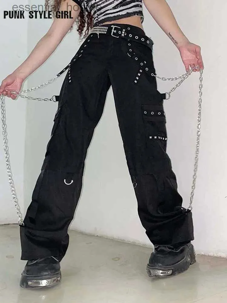 Spodnie damskie Capris Cyberpunk Y2K Bandage Towary Spodnie Alt C240411