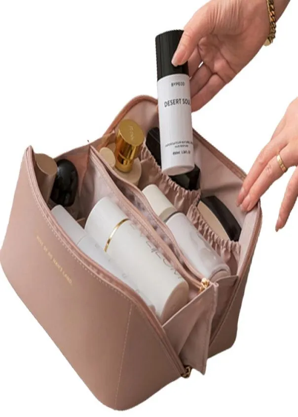 Kosmetiska väskor fodral stor resväska för kvinnor läder makeup arrangör kvinnlig toalettartikat smink förvaring påse lyx lady9225293