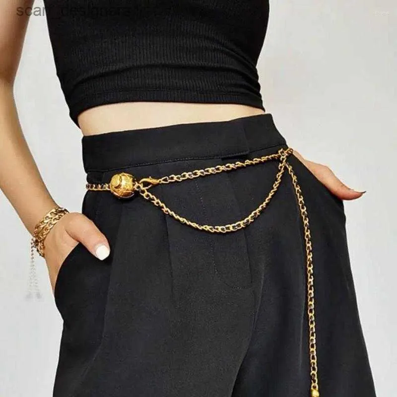 Pasy paski moda szczupła luksusowa impreza projektowa pasek pasek złoty łańcuch metalowy pasek spodni sukienka Y240411