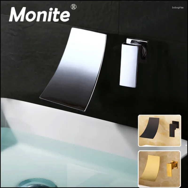 Torneiras de pia do banheiro Monita Monita Matte Bathtub Torneira Matte Montada Cachoeira Bico cromo Bacia de latão sólida 1 Misturadora de manivela Taps