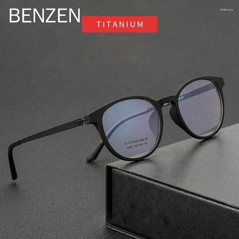 Lunettes de soleil Frames Benzen Vintage Prescription Lunettes Femmes Titane Alloy Round Myopie Eyeglass Men Full Optical Eyewear 5905