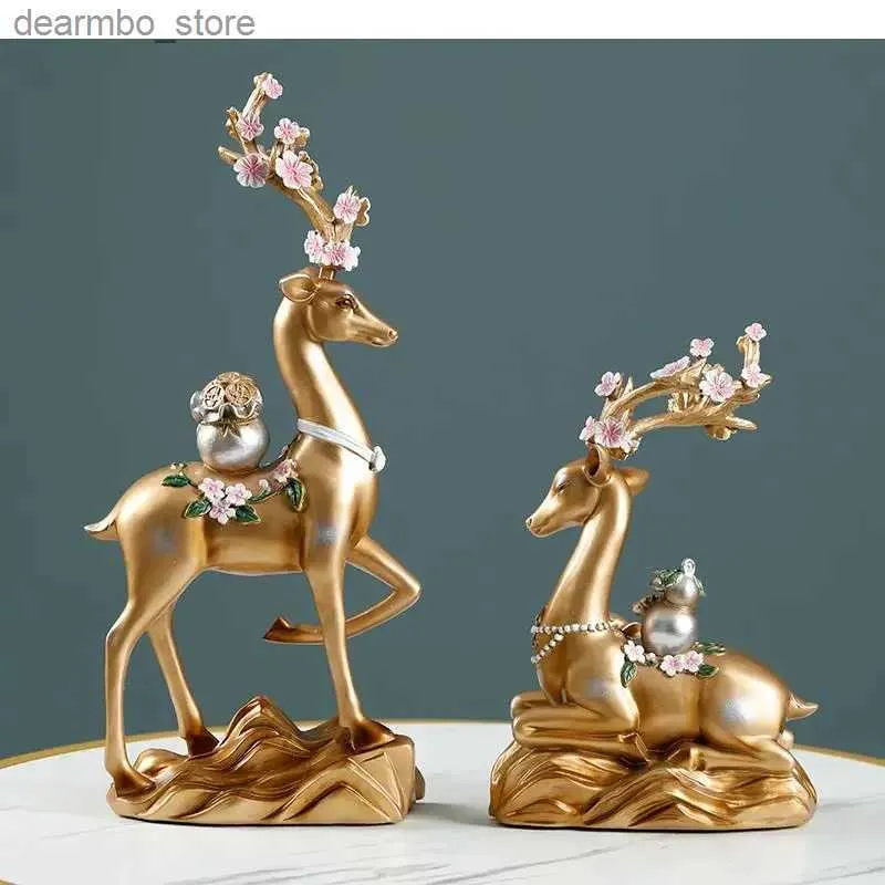 Arts and Crafts Olden Deer Animal Sculpture Nowoczesna dekoracja dekoracji rękodzieła Dekoracja pary