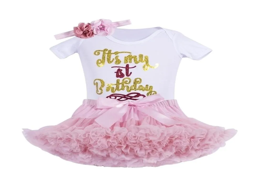 Baby girls Birthday outfits Infant 1st party tutu clothes set with headband White Bodysuit pettiskirt suit for baby girls 2202245495842