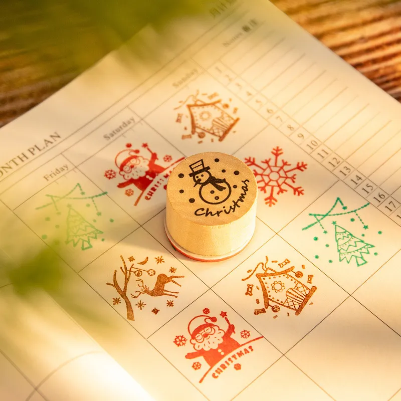 6pcs Inkpad fait à la main le thème de Noël de Noël bricolage tampon en bois pavé à encre scrapbooking Carte de voeux peinture de doigt le compte de joint à main
