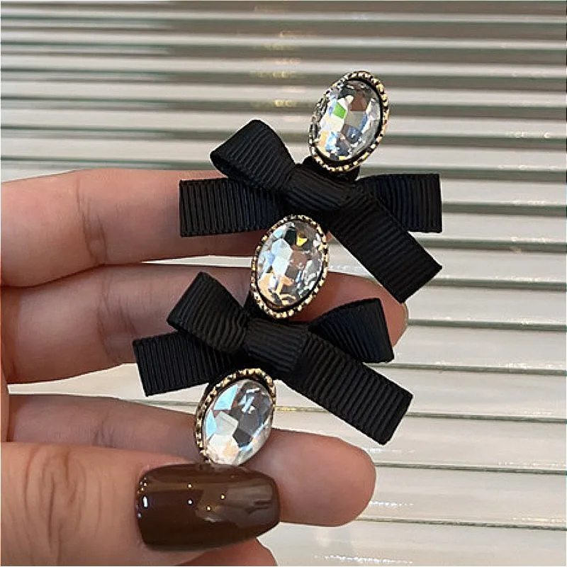 Korean New Charming Hair Clip with Black Camellia Flower Pearl Bangs and Lovely Bow for Girls Elegant Haar Accessories Women