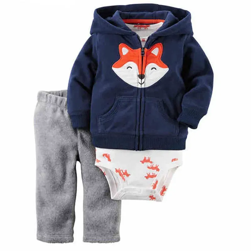 newborn baby boy clothes set cartoon fox hooded long sleeve coat+romper+pants baby girls outfit infant clothing suit 2019 spring