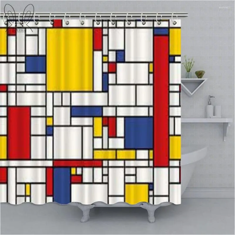 Rideaux de douche Mondrian jaune géométrique imperméable rideau en polyester coloré de salle de bain de salle de bain à la maison avec ensembles