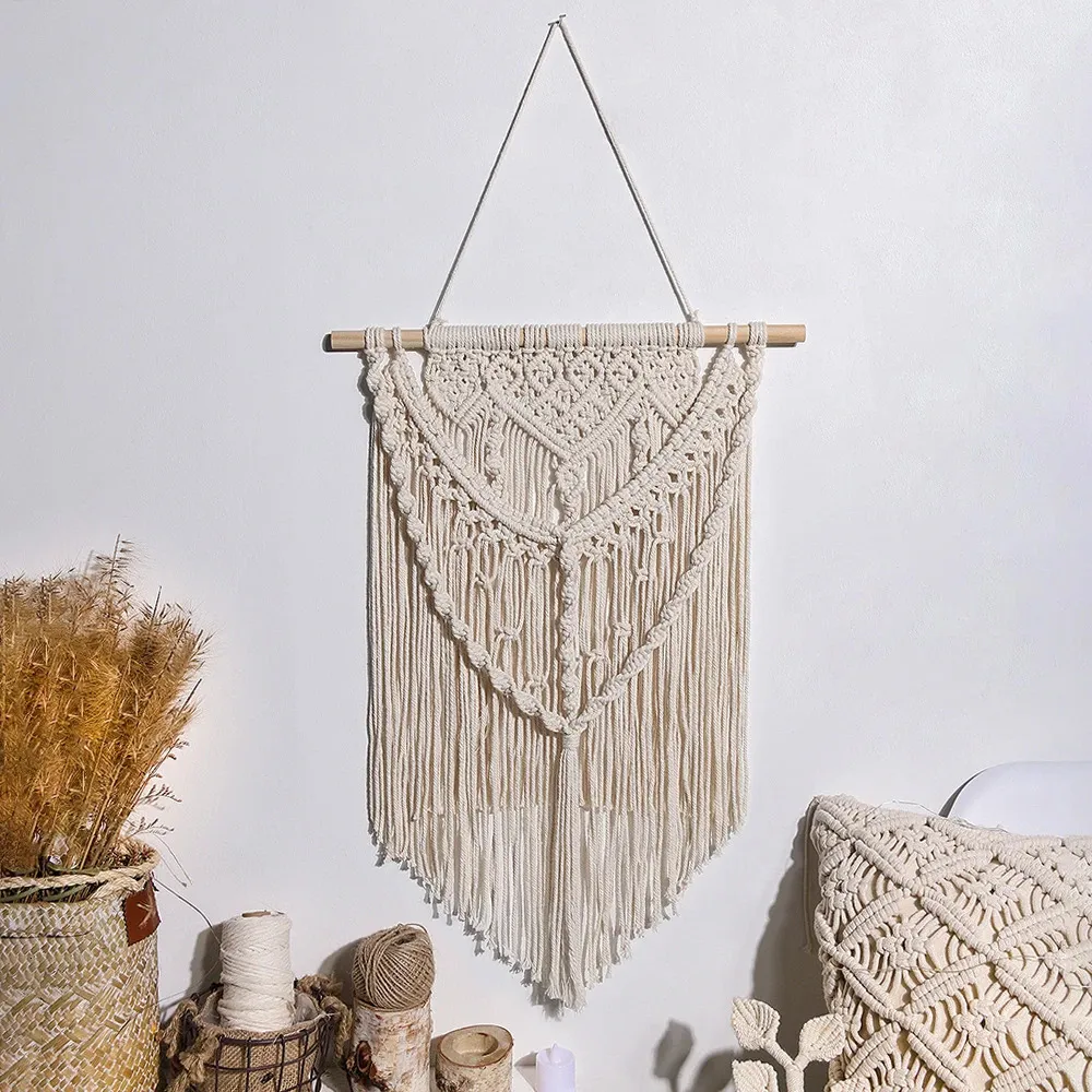 Gran tapiz tejido Boho Macrame Wall Hanging Bohemian Tassel Decoración del hogar Regal 240411