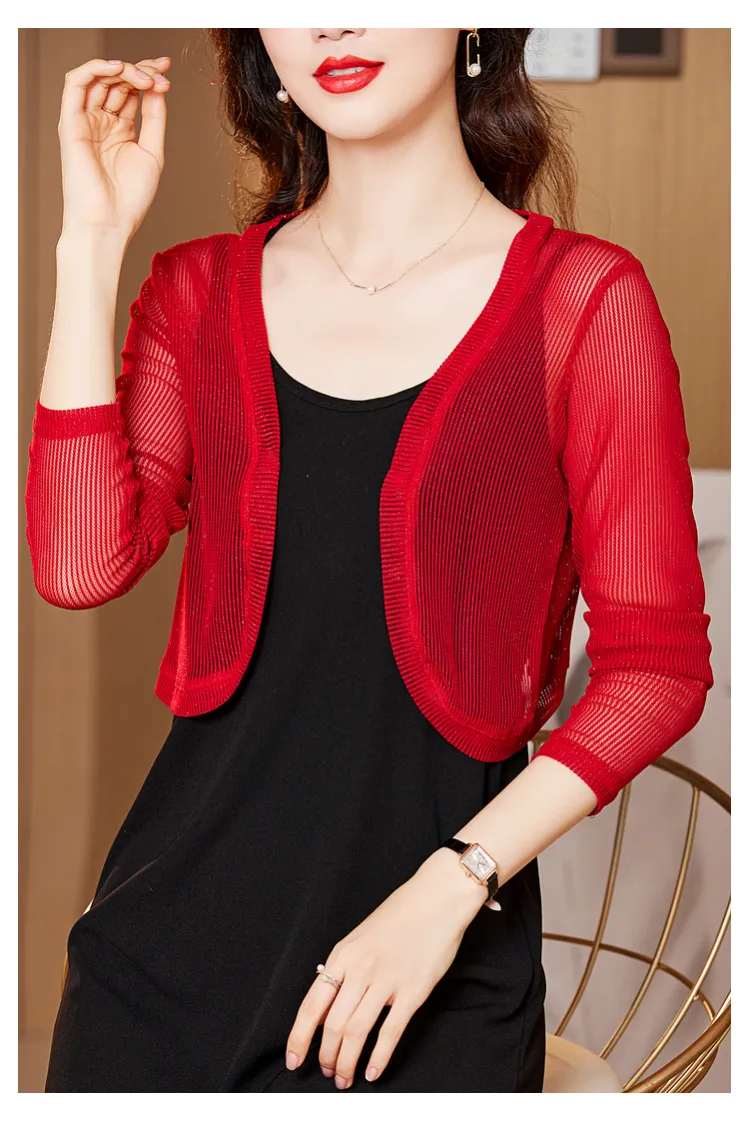 トップス sheer short cardigan cup in knit cami Womens Lightweight Crochet Cardigan Shrugs Knit Crop Tops