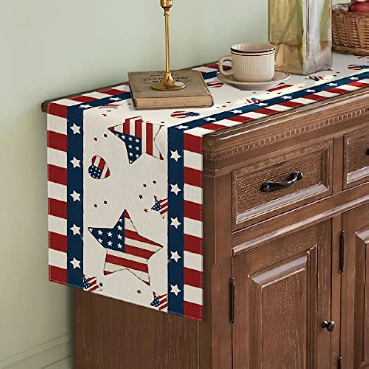 Stripe and Star Independence Day Linen Table Runners Party Decorations 4th of July Dining Table Runners Kitchen Table Decor