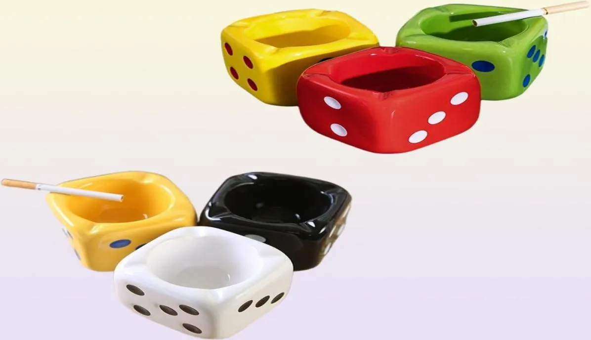 1PC Creative Ceramic AshTray Unique Dice Shaped Cigarette Ashtray bedårande askfack Desktop Adgnment for Home Office Decor 2208093923068