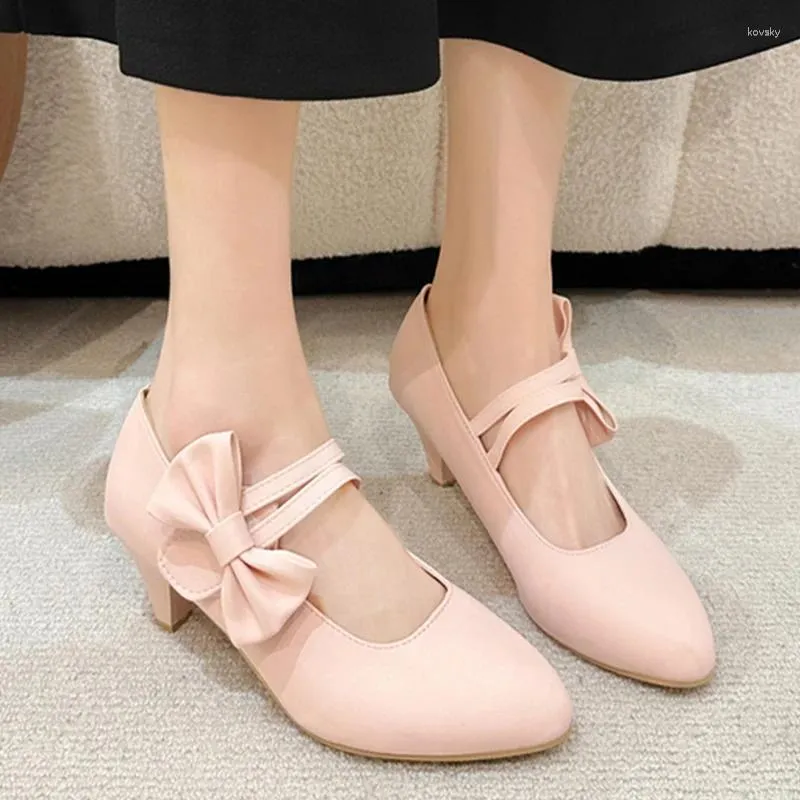 Scarpe da abito Mary Jane Bow Teli a metà Teli Donne puntate Sandali poco profondi 2024 Summer Lolita Pompe accoglienti che passeggiano Femme Zapatos