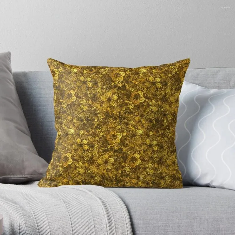 Oreiller vintage golden fleurs en velours de la tapisserie