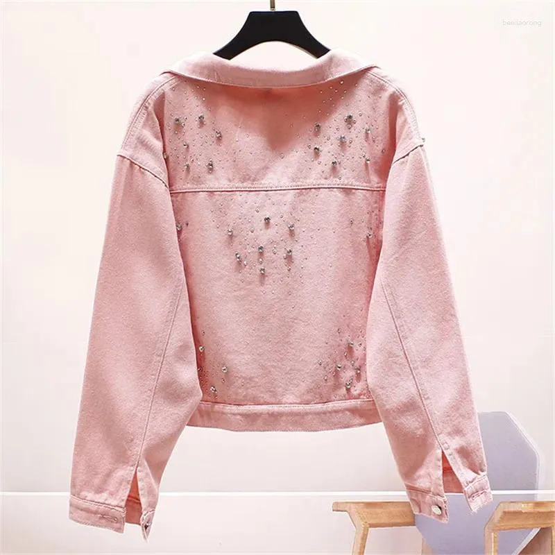 Women's Jackets Nice Autumn Women Denim Jacket Candy Color Coat Heavy Industry Beading Drill Jeans Loose Casual Female Outwear P711