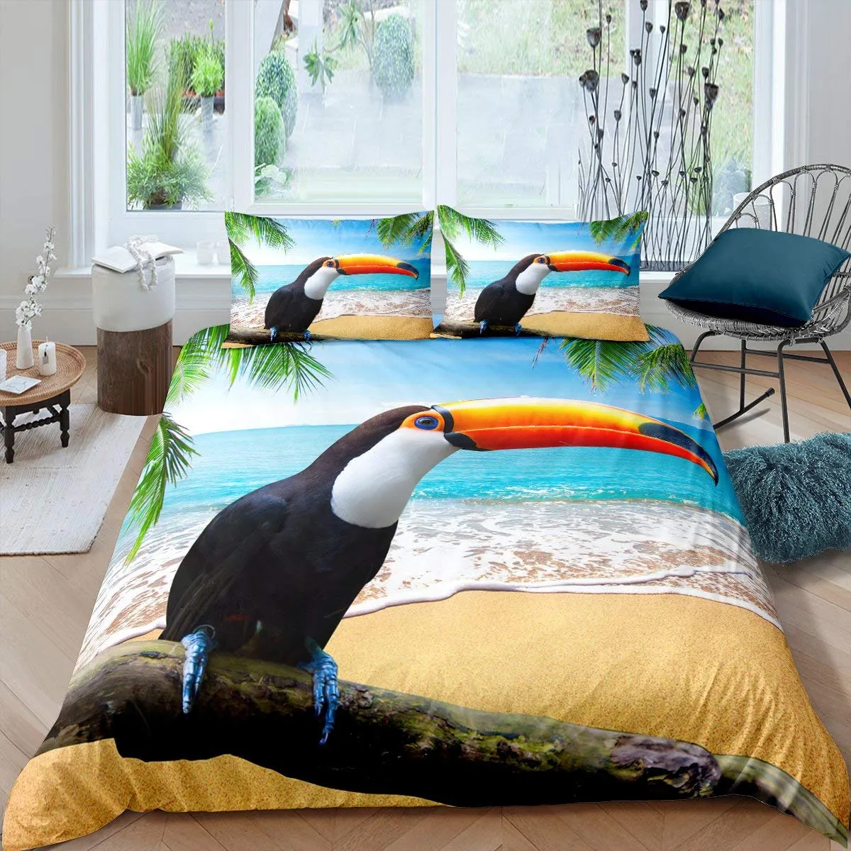 3d Toucan King Queen Cevet Cover Safari Animals Bedding Set Tropical Jungle Birds Cover Cover Fresh Nature Green Cover Cover Cover