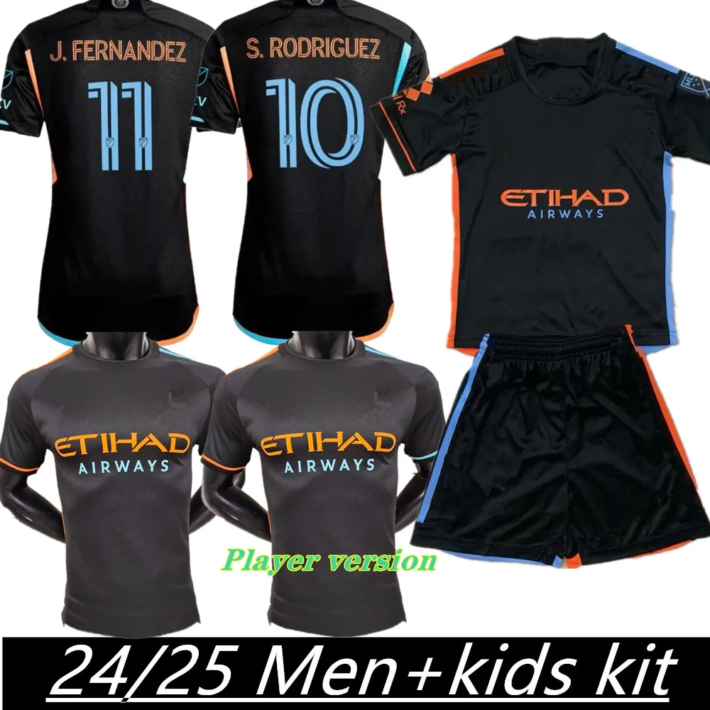 New York City FC 2024 Jersey de futebol Kit Kit Men League 24 25 Camisa de futebol Camisa Primária NYCFC Sky Blue Away Black Talles Magno Fernandez Rodriguez Keaton