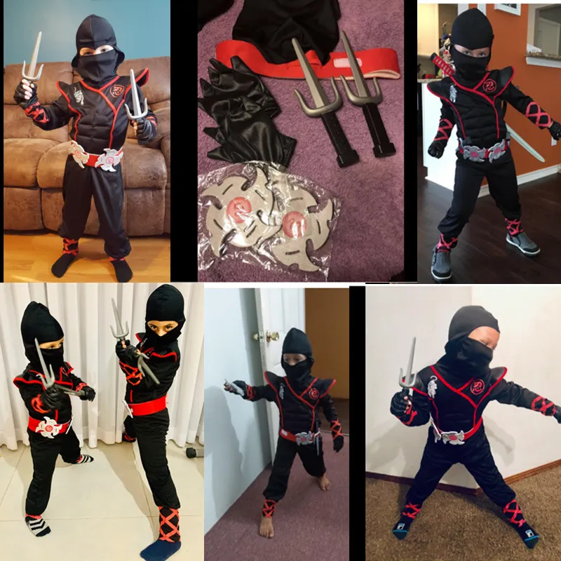 Kids Ninja Costume For Boys - Muscle Costume Set With Foam Accessories For Halloween & Dress-Up