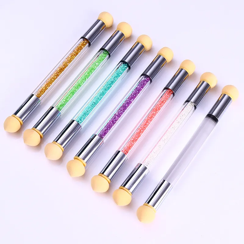 1 Pcs Double-ended Gradient Shading Pen Dotting Brush Sponge Head Rhinestone Handle Nail Art Brush Nail Art Painting Tool