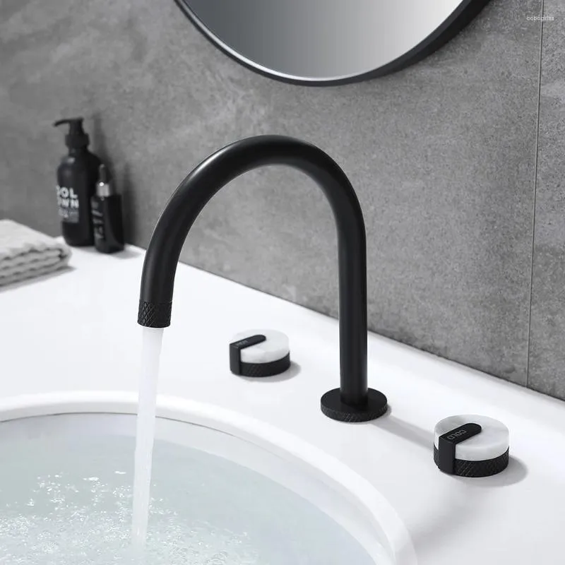 Rubinetti del lavandino da bagno skowll 2 manico a base di bacino ponte brotola diffusa 3 tieni miscelatore vanità tocco opaco nero sk-2203