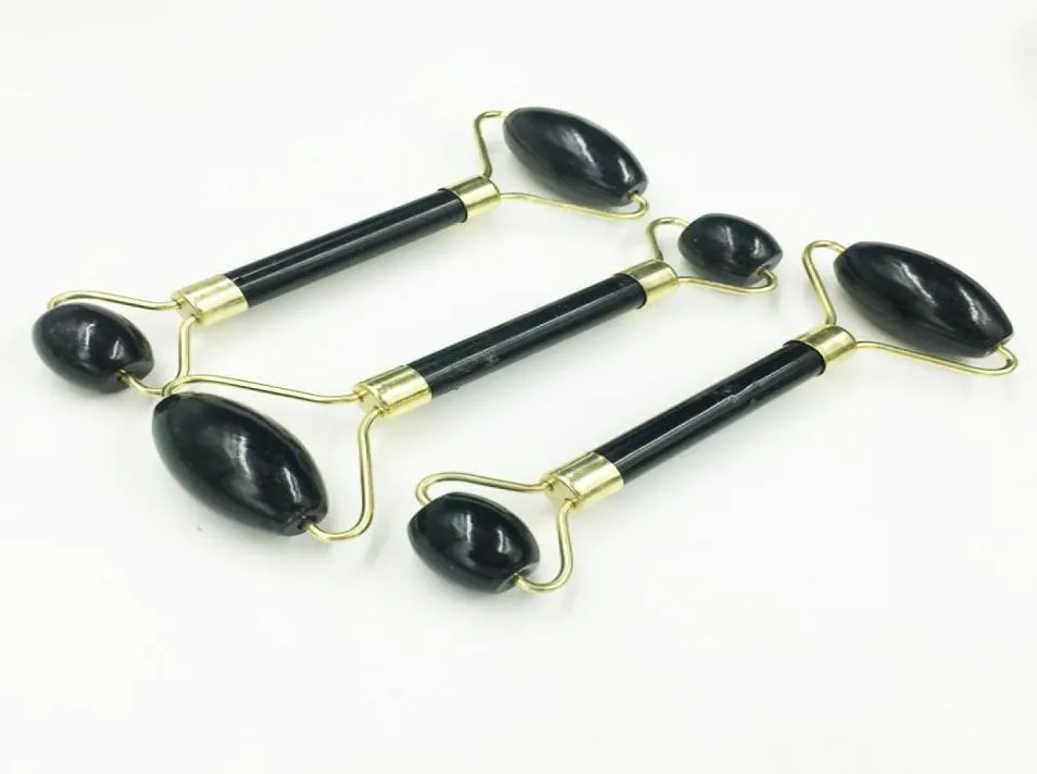 Natural Black Obsidian Jade Roller Crystal Massage Roller Gua Sha Set Real Jade Facial Lifting Tool face Thin Massager1218803