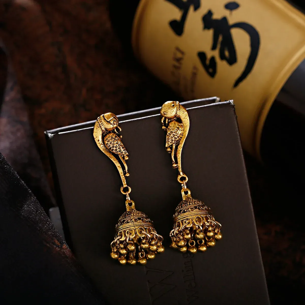 Indian Bollywood Chandelier Bell Earrings - Gold Ethnic Jhumki Dangle Earrings For Women
