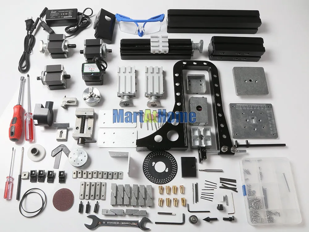 24 W Kit de 8 en mini-machine en métal avec un tour z6000m à bras arc, tournage en bois, scie sauteuse, forage, fraisage, ponçage, portable