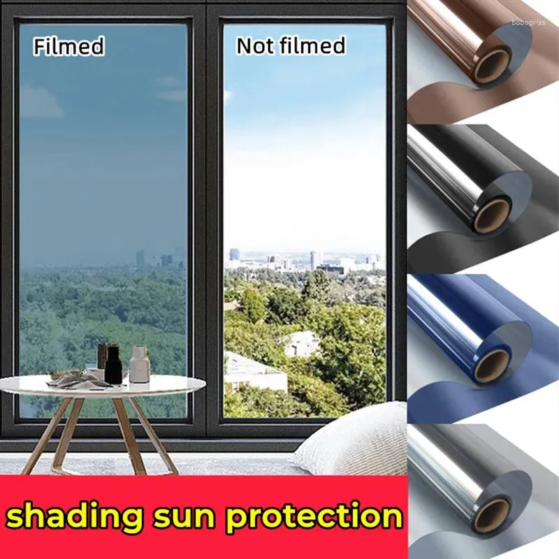 Stickers de fenêtre Film multi-taille Film dans un sens miroir intimité Soleil Blocage de verre Sticker Contrôle de chaleur Réflectifs Adhésif