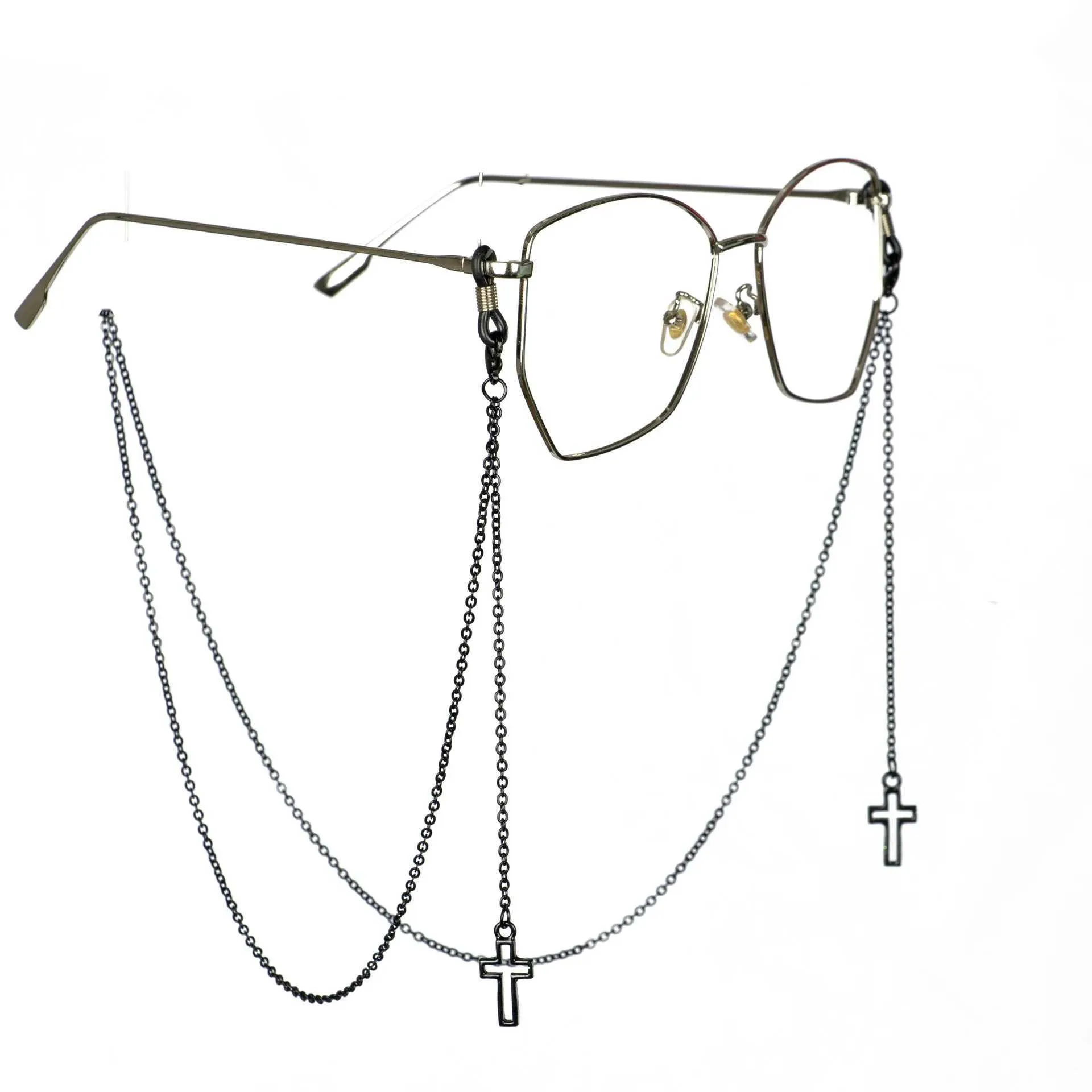 Brillenketten modische Anhängerbrille Kettenkreuzbrille Sonnenbrille Gläser Metallkettenrahmen Rahmen Spitzen Halsketten Masken Band C240411