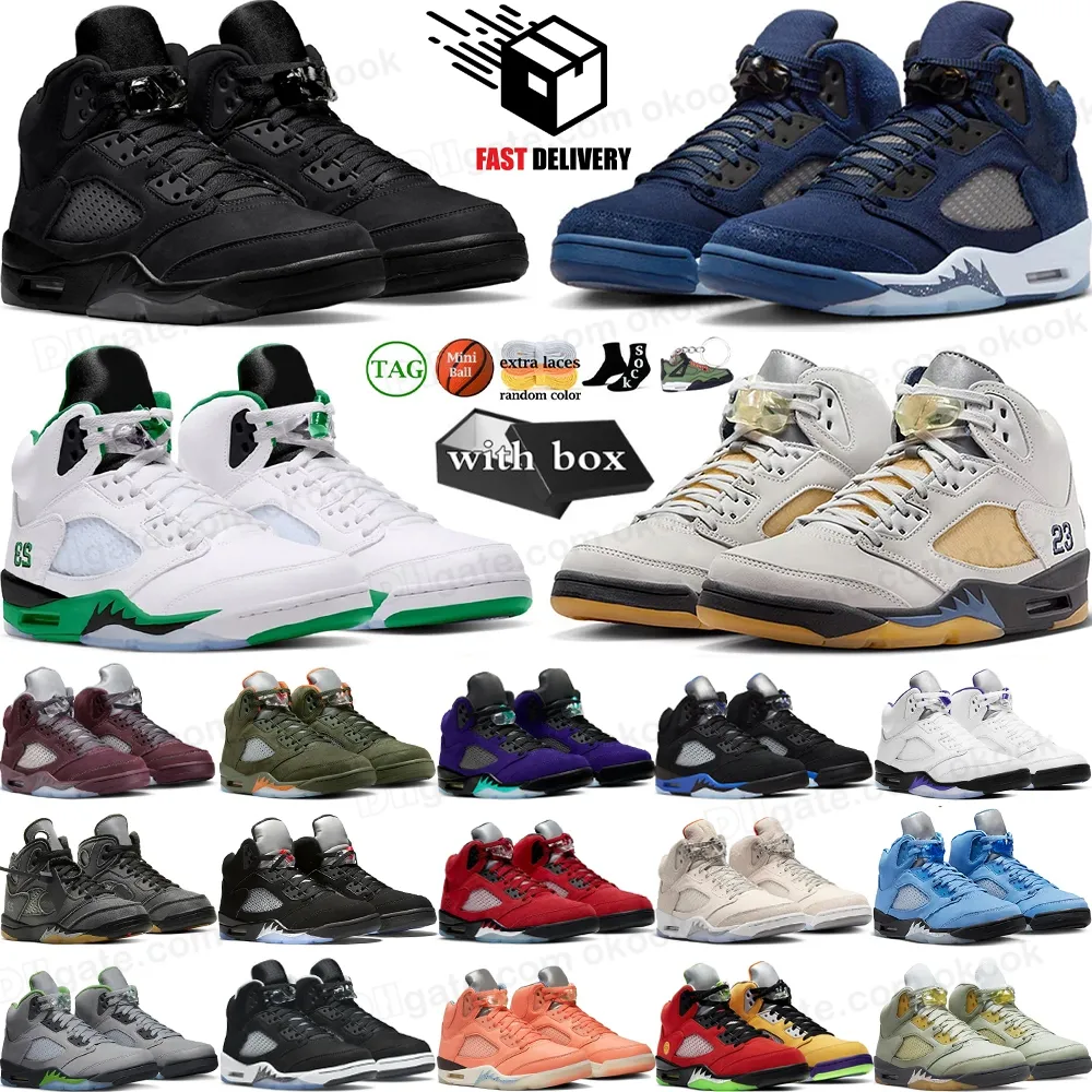 With Box Jump man 5 Mens Basketball Shoes 5s Black Cat Olive Navy Georgetown Aqua UNC Lucky Green Concord Racer Blue Raging Bull Fire Red Suede Sail Burgundy Trainer