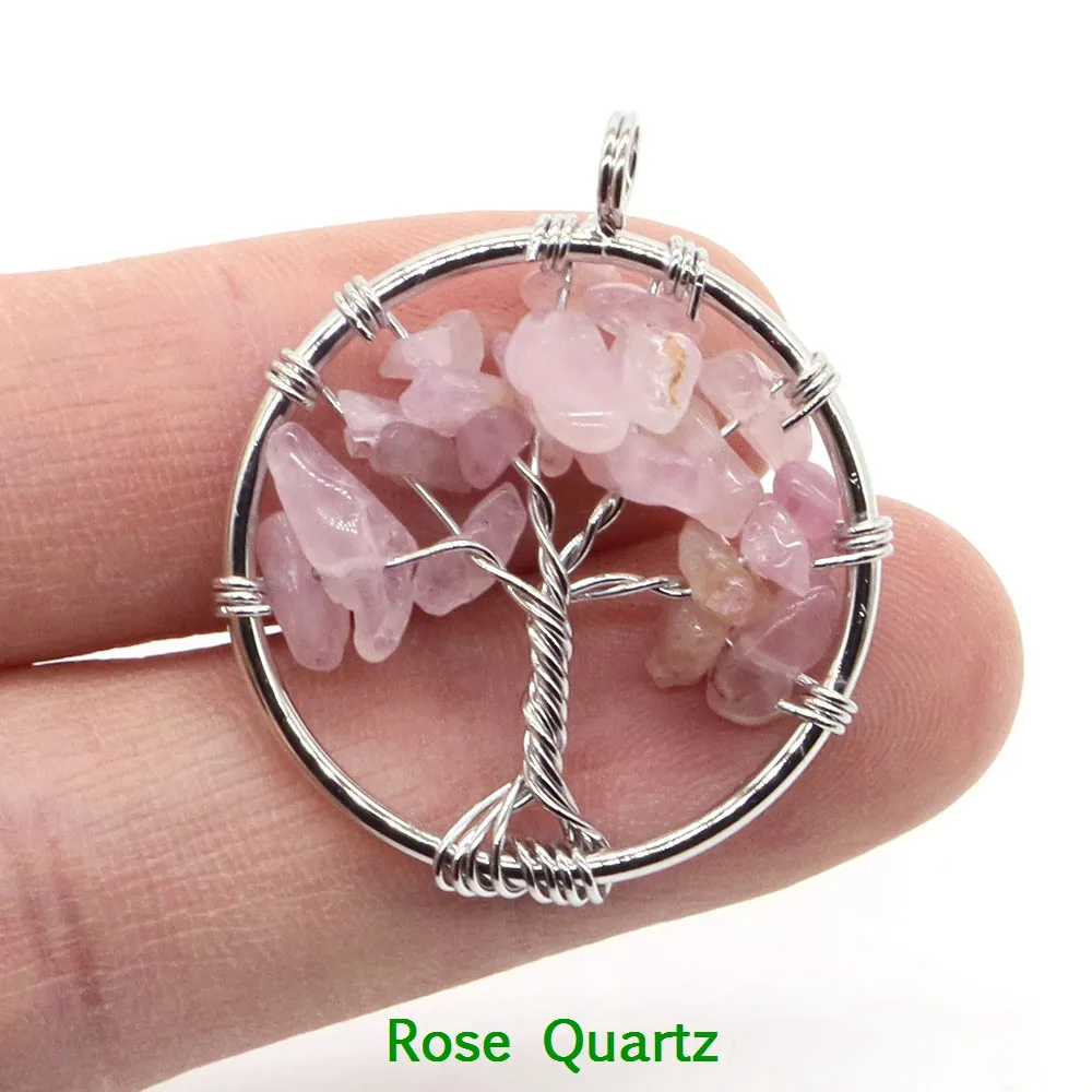 7 Chakra Tree of Life Ametista naturale Ametista Florite Quarzo Pendiari in pietra di pietra Ciondoli che producono orecchini per collana fai -da -te regalo