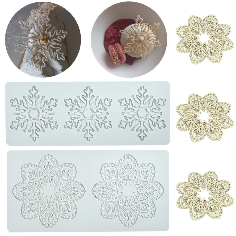 Nouveau champignon Géométrie de flocon de neige motif en spirale Silicone Gâteau dentelle Moule de gâteau outil de décoration de banc de boulangerie à plumes