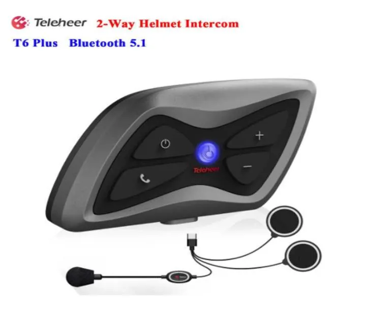 1PCSSet Teleheer Interphone T6 Plus Bluetooth Headset Motorcycle Casque 1500m Intercomunicador Moto en temps réel pour 2 Riders WaterPro2012026